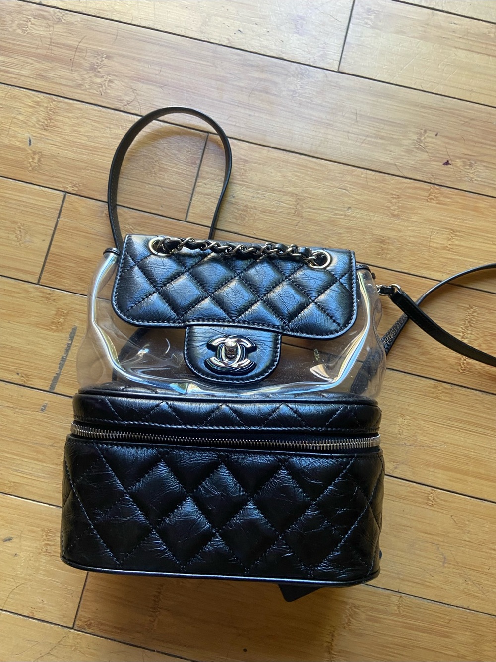 CHANEL Black Quilted Clear Backpack with Chain-Flap and CC Lock
